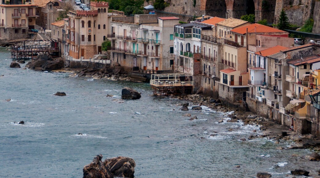 Row of old italian houses fronting the ocean in town Scilla