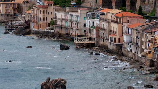 Row of old italian houses fronting the ocean in town Scilla