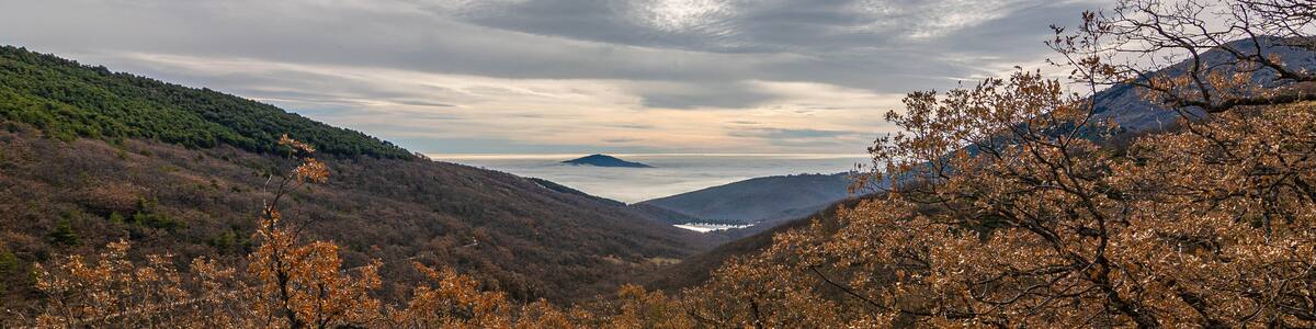 Winter dawn, very cold and windy day in the port of La Morcuera, Miraflores, Madrid.