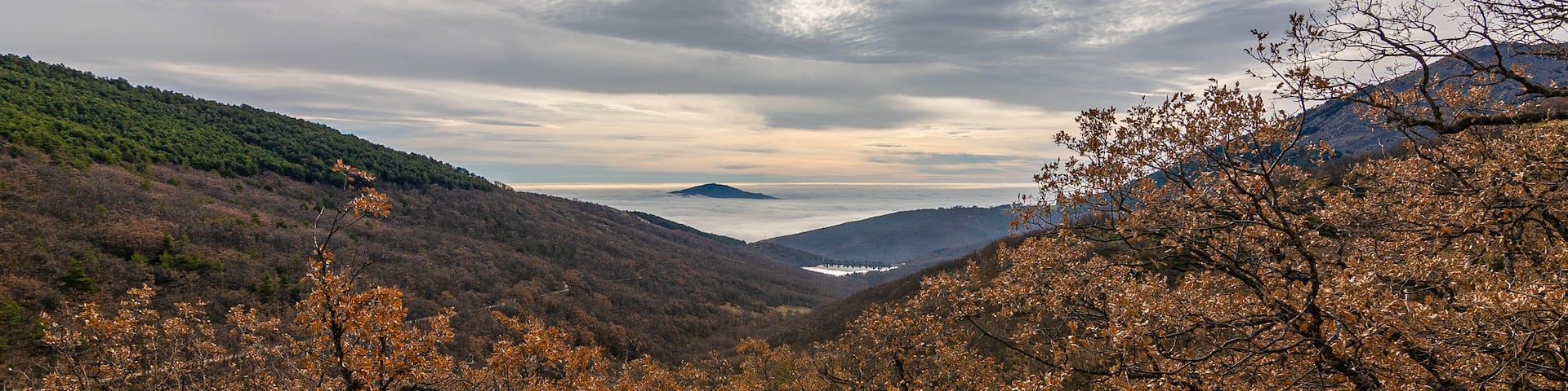 Winter dawn, very cold and windy day in the port of La Morcuera, Miraflores, Madrid.