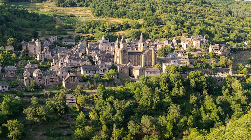 panoramic view of Conques, France. Old medieval village.