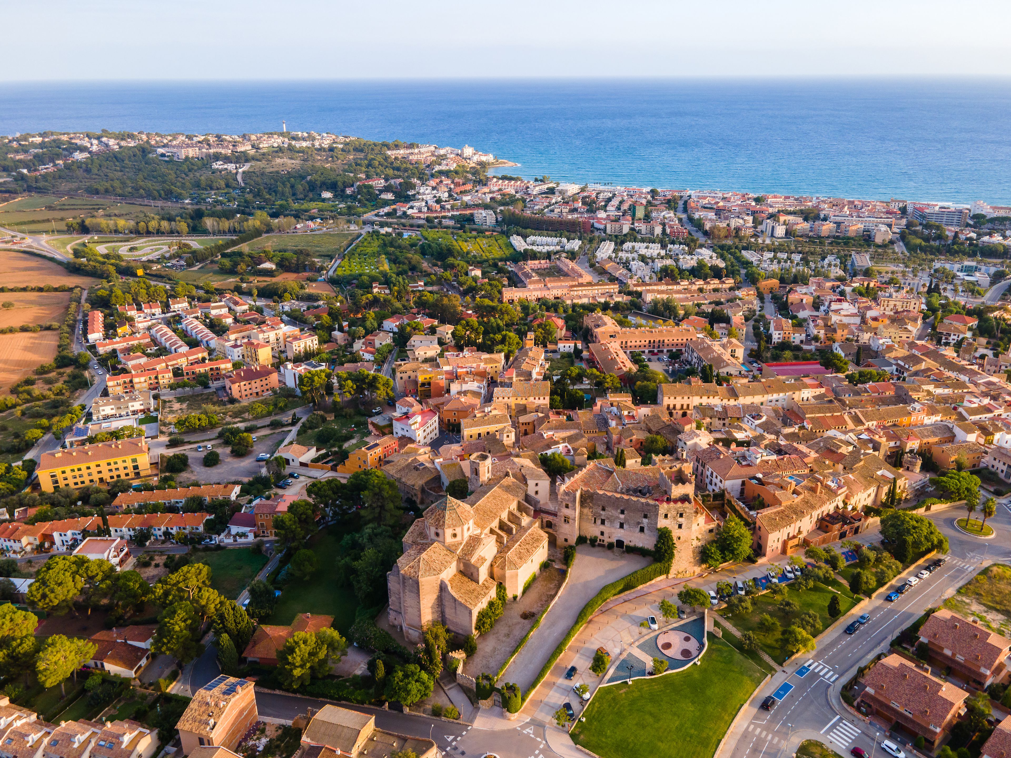 Aerial drone view of Altafulla in Spain Catalonia Tarragona