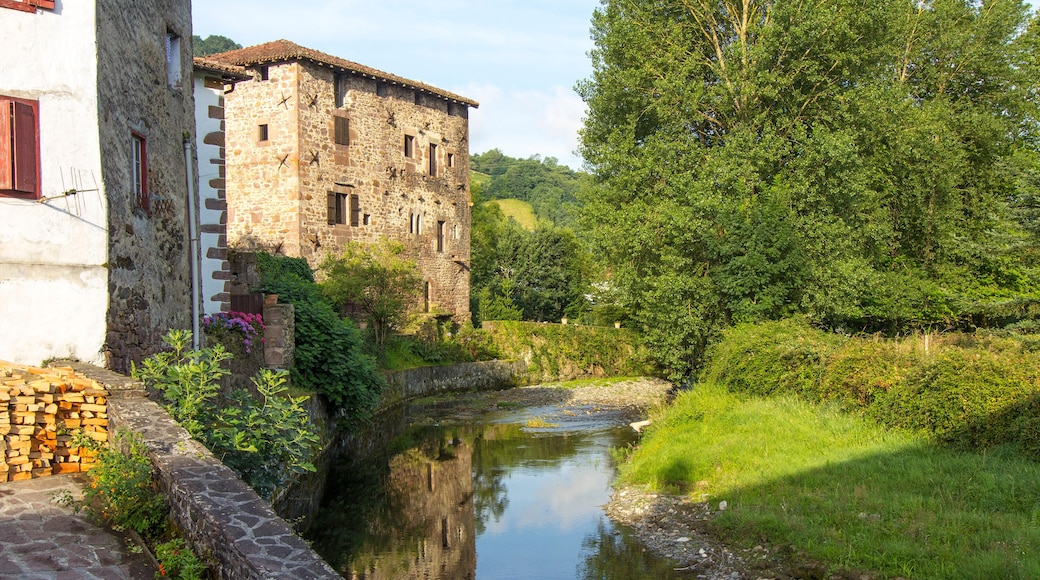 beautiful rural houses along the River in the Pyrenees, Etxalar,