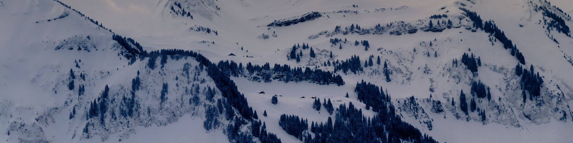Early morning sun breaking through over a fantastic mountain landscape covered with a lot fresh snow. In the background you can see the "Eiger", "Monch" and "Jungfrau" mountains