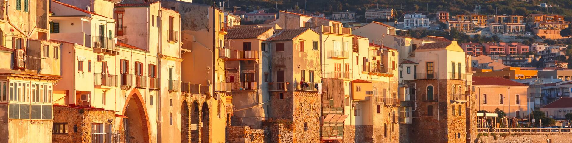 Cefalu at sunset, Sicily, Italy
