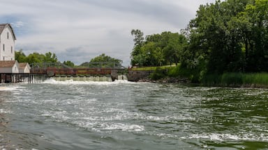 Phelps Mill historical flour mill on the Ottertail River in rural Minnesota, USA.