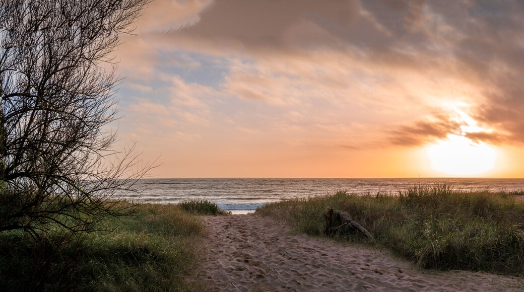 Panorama of the village of sainte-marie-de-re, re island, France. photo taken at sunrise on a stormy day