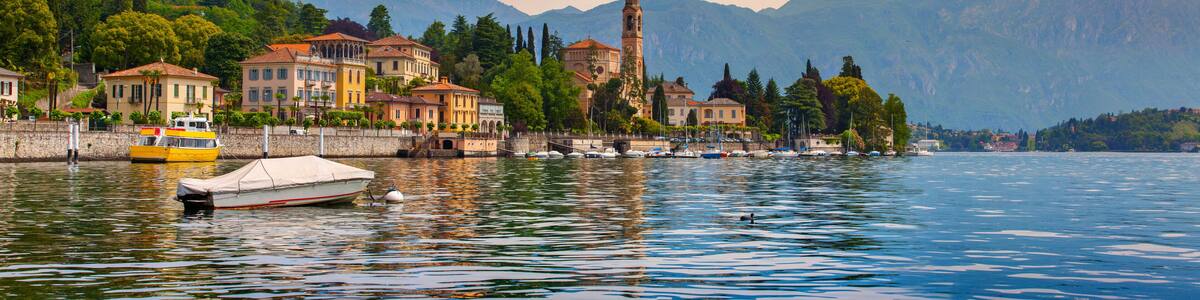 View of the city Mezzegra, colorful evening on the Como lake