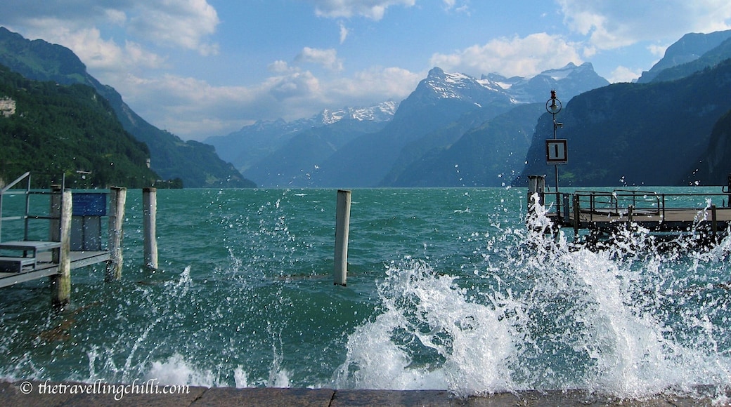 Küssnacht is a town on the shore of lake Lucerne in Switzerland. When visiting Lucerne, it's worthwhile driving around the lake and visiting the various villages surrounding the lake. There are a few viewpoints where one gets a good view over the lake and its surrounding snowy mountains, like in Kussnacht.