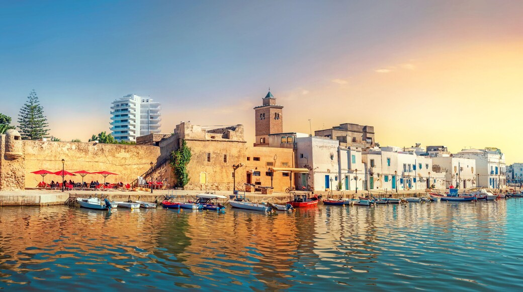 Cityscape in old port of Bizerte at sunset. Tunisia, North Africa