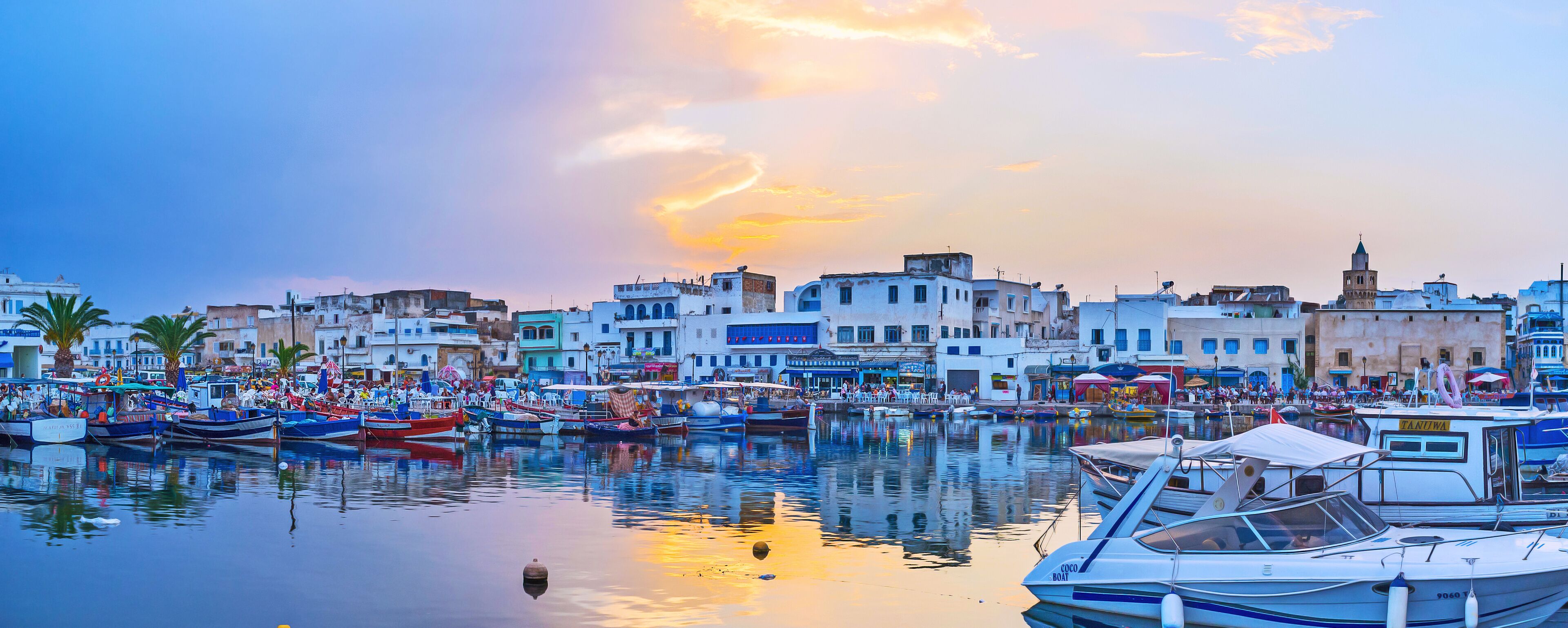 Panorama of the port on sunset, Bizerte, Tunisia