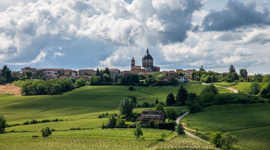 Idyllic Italian rural landscape with lush green vineyards
