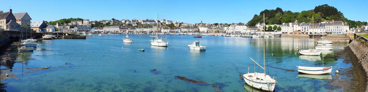 panoramic view of the beautiful fishing port of Audierne, near the famous Pointe du Raz, in the Finistère department in Brittany