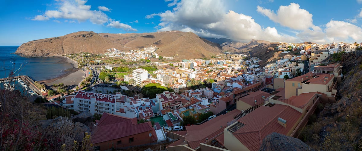 Panorama of the city of San Sebastian de la Gomera on the island of La Gomera. Spain