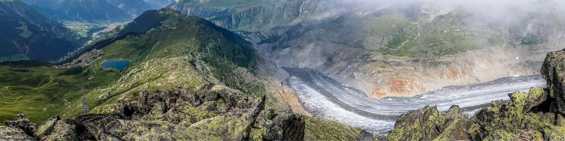 View from the summit of Bettermhorn over Riederalp, Bettmeralp, the Great Aletsch Glacier and the Valais. The hike from the Bettmerhorn cable car station to the summit isn’t long but contains some narrow and exposed sections. Probably not a good idea if you are afraid of heights ... #aboveitall