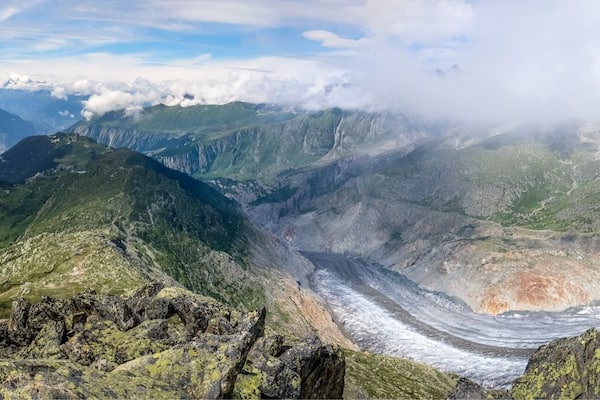 View from the summit of Bettermhorn over Riederalp, Bettmeralp, the Great Aletsch Glacier and the Valais. The hike from the Bettmerhorn cable car station to the summit isn’t long but contains some narrow and exposed sections. Probably not a good idea if you are afraid of heights ... #aboveitall