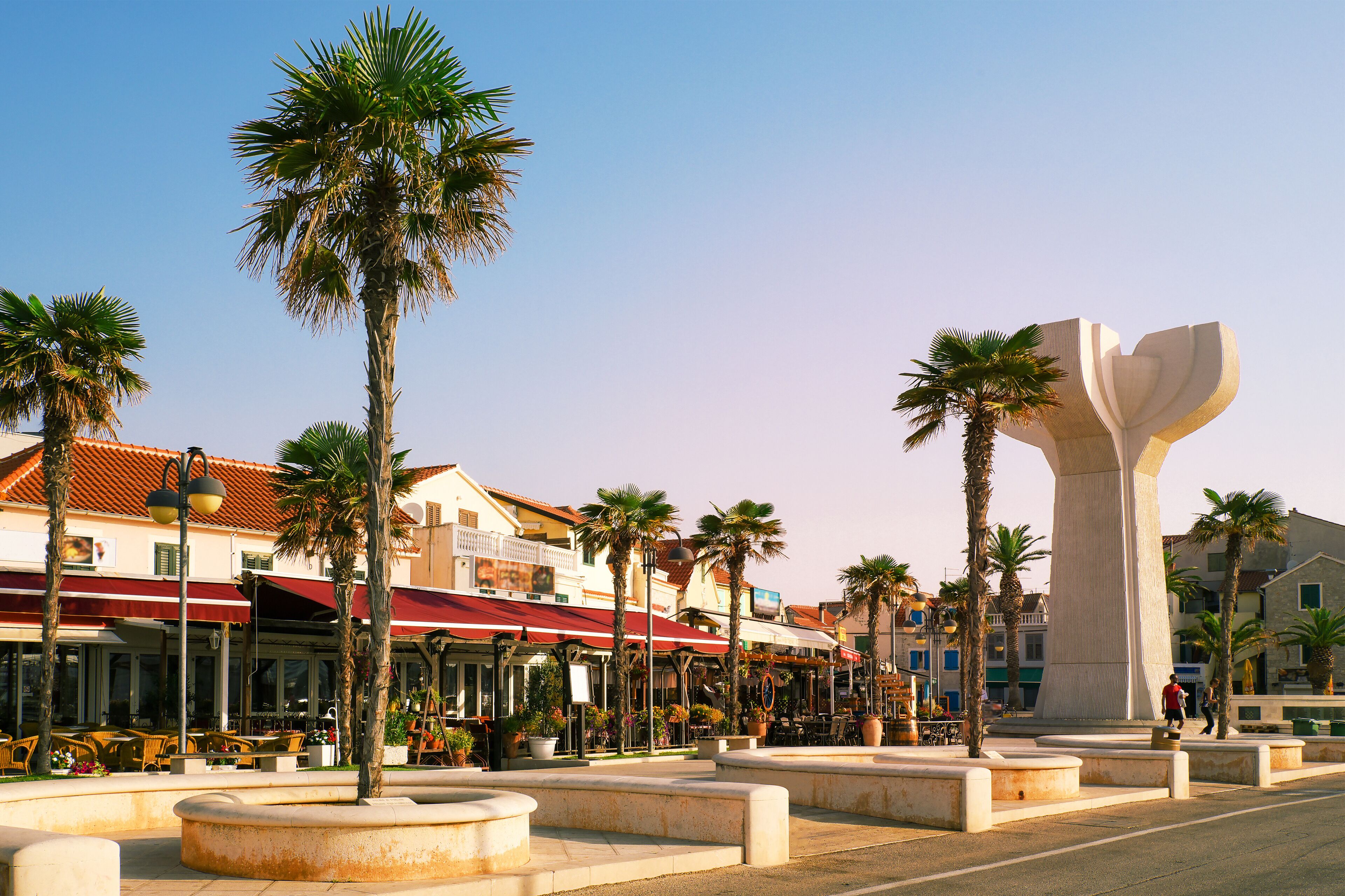 Center of the resort town Vodice at sunrise, Croatia