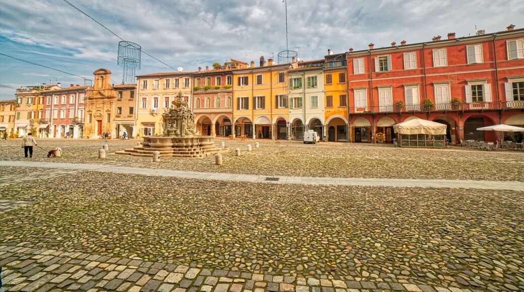 typical colorful buildings in main square of Cesena, undiscovered wonderful city of Italy