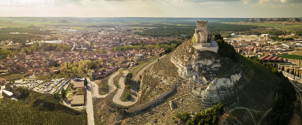 Aerial view of the castle of Peñafiel in Valladolid