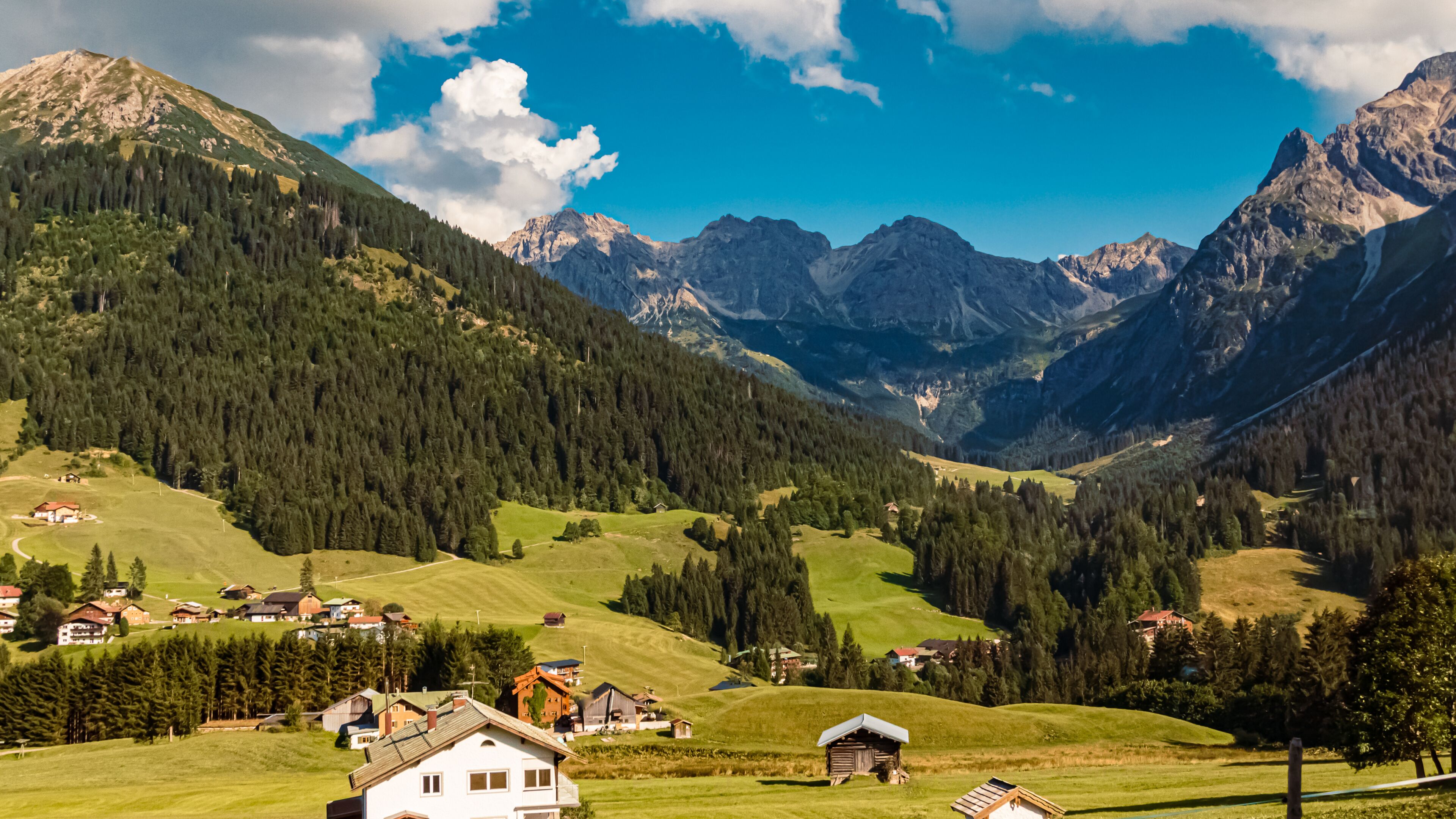 Beautiful alpine summer view at the famous Kleinwalsertal valley, Mittelberg, Vorarlberg, Austria