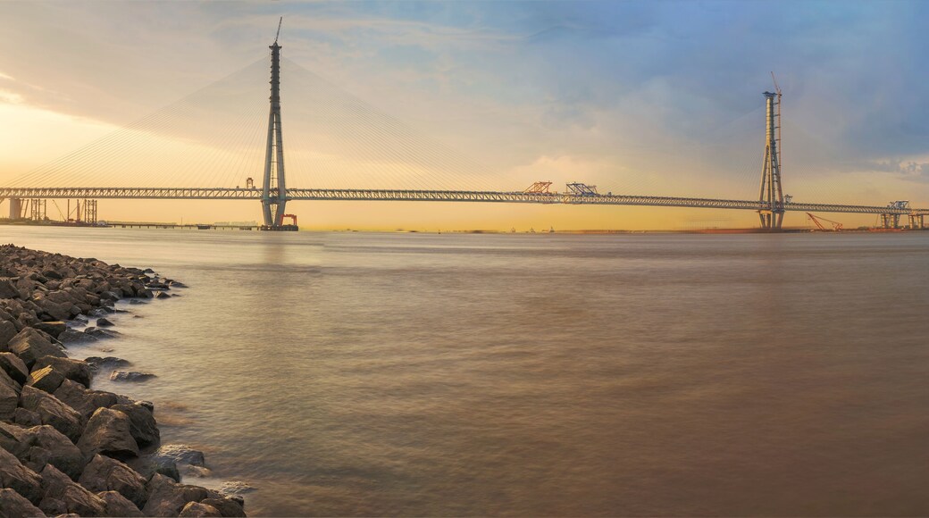 The Yangtze River Bridge from Changzhou to Taizhou in China and the Scenery of the Yangtze River