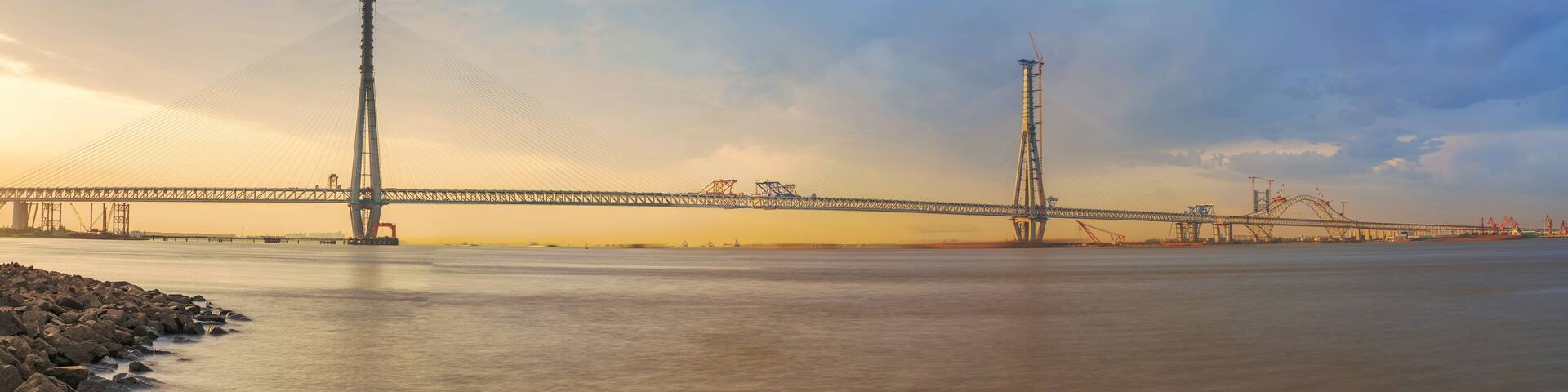 The Yangtze River Bridge from Changzhou to Taizhou in China and the Scenery of the Yangtze River