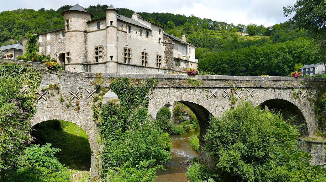 Le vieux pont devant le château du village de Lacaze