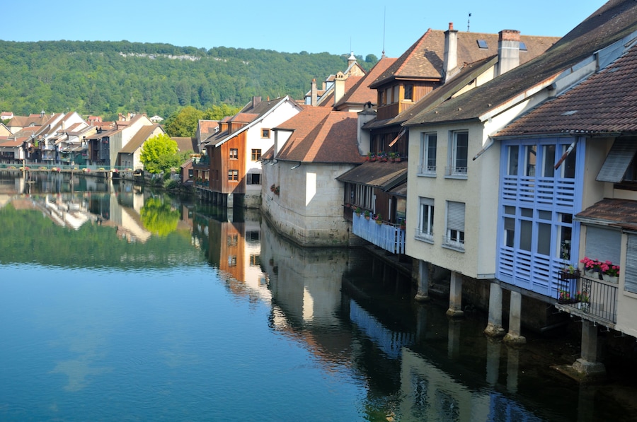 Beautiful little town at the Loue river in France