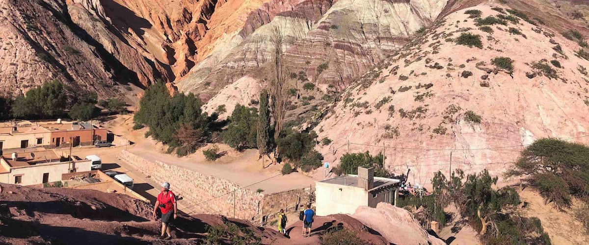 The top attraction of the cute village of Purmamarca in the UNESCO quebrada de Humahuaca is the mountain of the seven colours as seen on this picture.
This particular picture was taken at a little hill in front of it, where currently an entrance fee of 10 ARG$ is charges (about 25 cent).