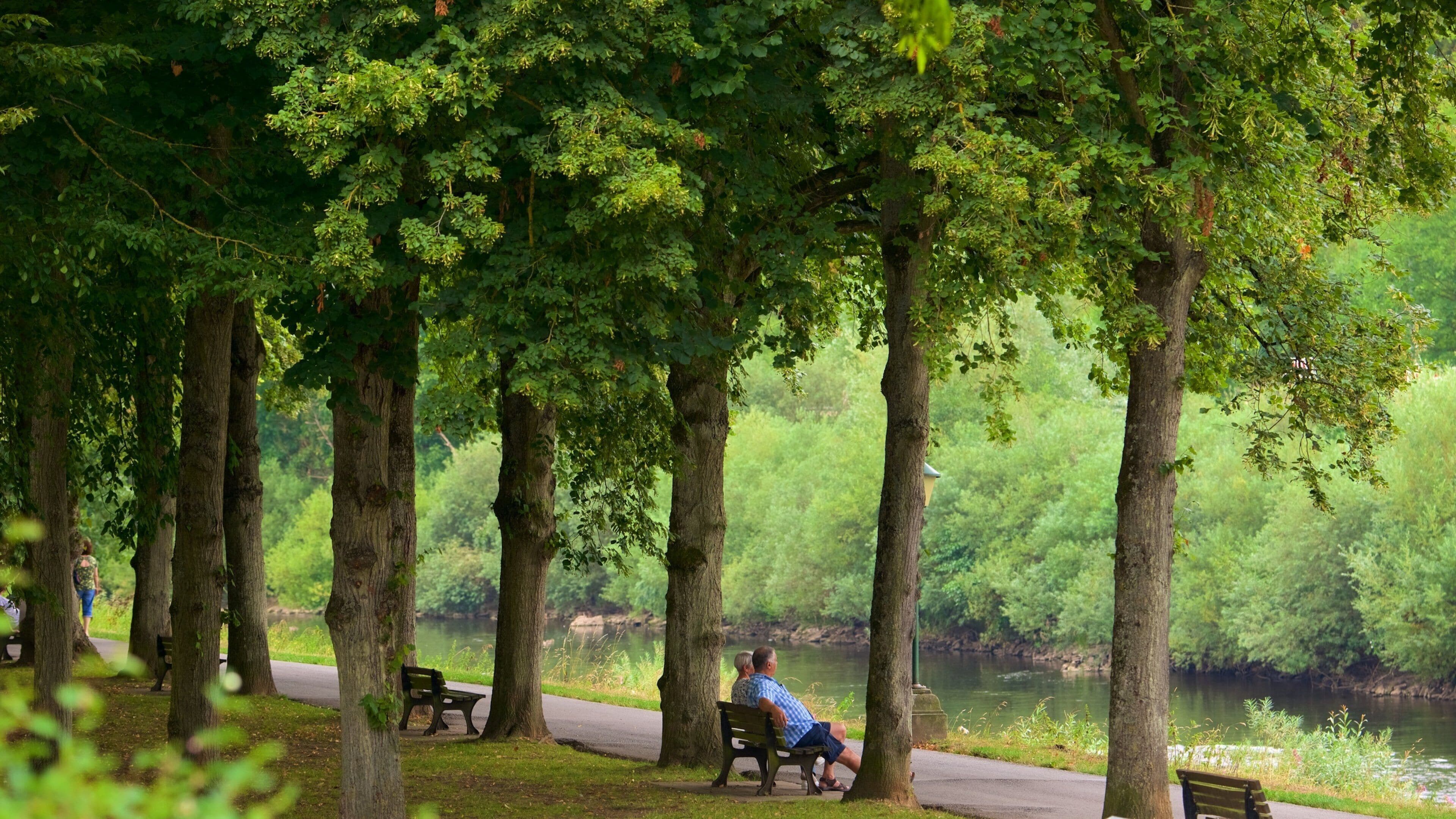 Echternach featuring a river or creek and a park as well as a small group of people