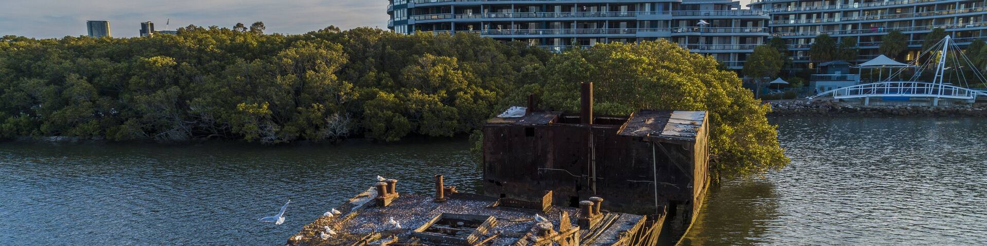 Rust old abandoned ship wreck in Sydney, Homebush