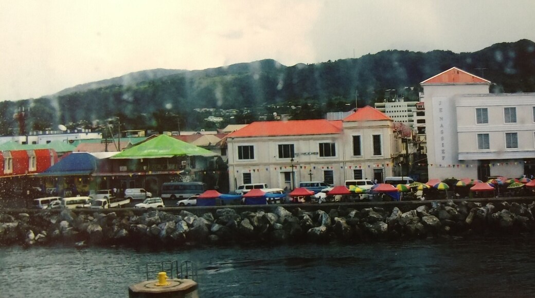 Rainy day on Dominica, but it was still fun. I liked the colorful roofs and building colors.