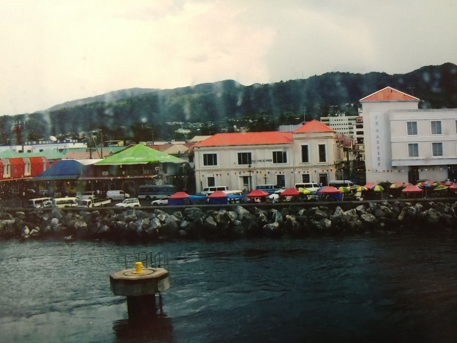 Rainy day on Dominica, but it was still fun. I liked the colorful roofs and building colors.