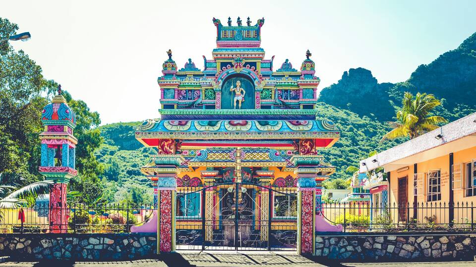 kovil hindu temple in mahebourg on mauritius island, indian ocean, africa.
