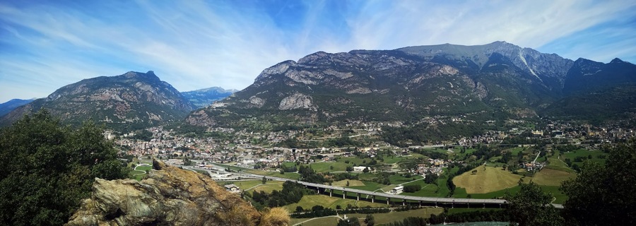 Panoramic view in the Aosta valley from Ussel Castle