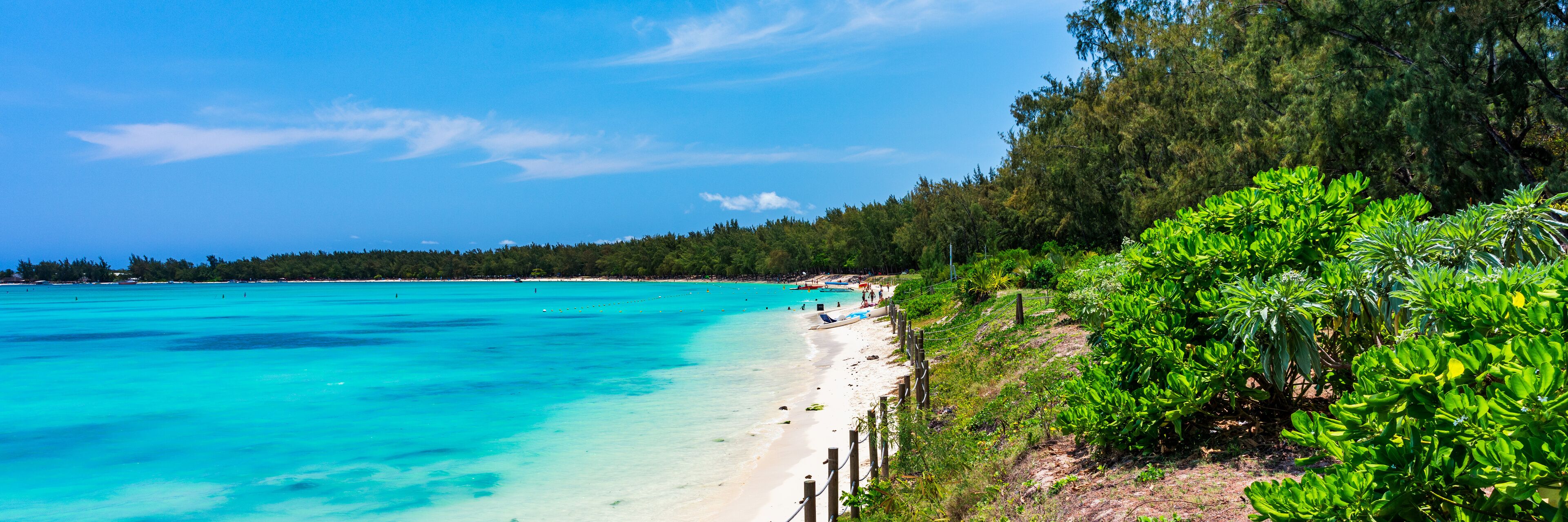 Mauritius beach aerial view of Mont Choisy beach in Grand Baie, Pereybere North. Mont Choisy, public beach in Mauritius island, Africa. Beautiful beach of Mont Choisy in Mauritius, drone aerial view.
