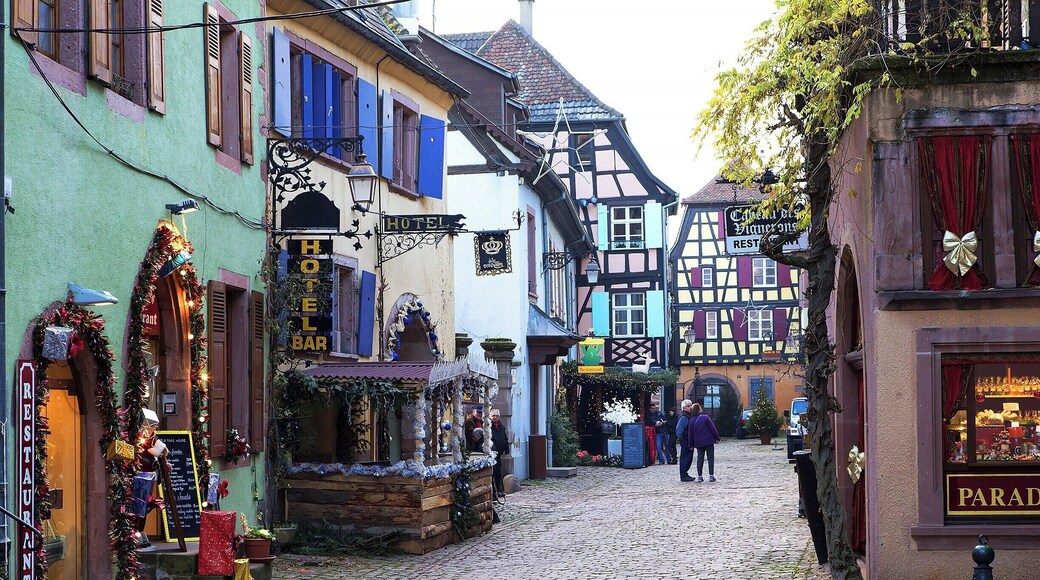 Typical street scene inside the medieval walls of tiny Riquewihr. This adorable little town is a fun holiday season visit, and I imagine it's just as charming the rest of the year too. It is officially listed as one of the most beautiful villages in France, and has changed little since the 16th century.