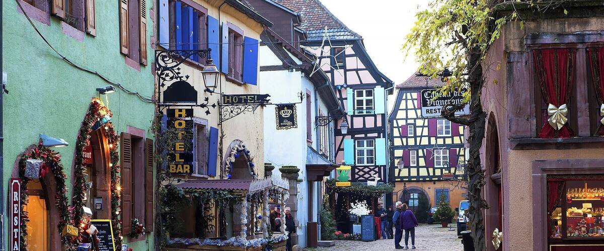 Typical street scene inside the medieval walls of tiny Riquewihr. This adorable little town is a fun holiday season visit, and I imagine it's just as charming the rest of the year too. It is officially listed as one of the most beautiful villages in France, and has changed little since the 16th century.