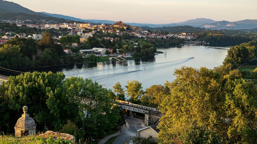 View of the beautiful town of Tui from the great fortress of Valença. Photography made in Valença, Portugal.