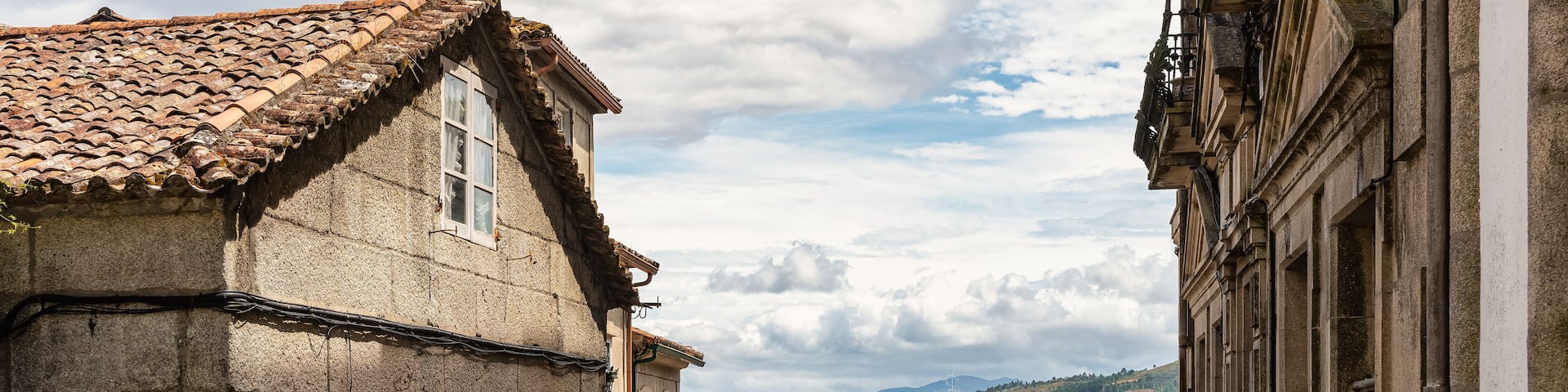 Beautiful landscapes with views of the mountains and the Mino River from the top of the medieval town of Tui, Galicia