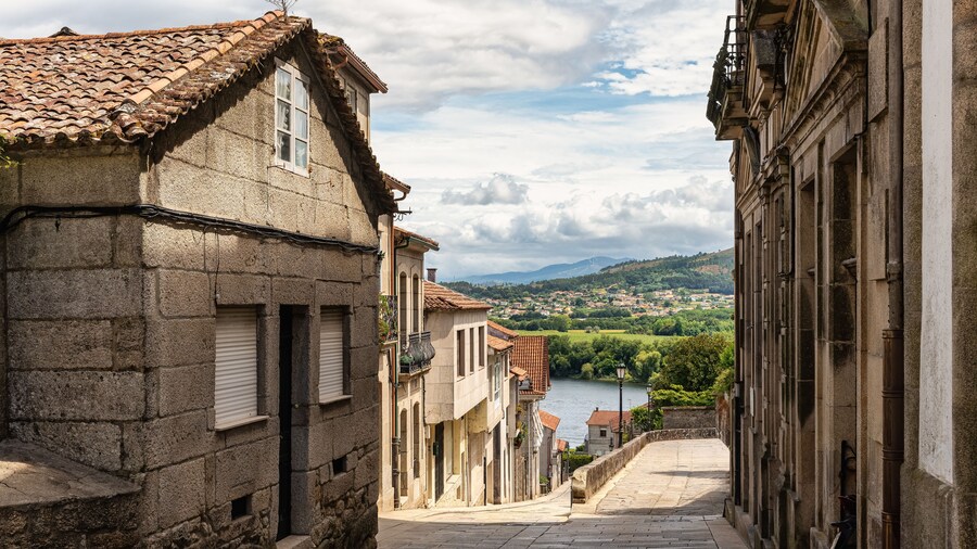 Beautiful landscapes with views of the mountains and the Mino River from the top of the medieval town of Tui, Galicia