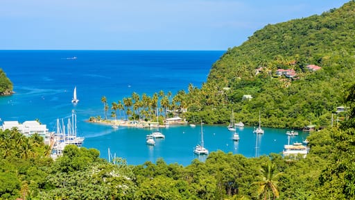 Marigot Bay, Saint Lucia, Caribbean. Tropical bay and beach in exotic and paradise landscape scenery. Marigot Bay is located on the west coast of the Caribbean island of St Lucia.; Shutterstock ID 725