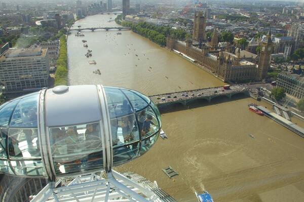 London Eye welches beinhaltet Stadt, Ansichten und moderne Architektur