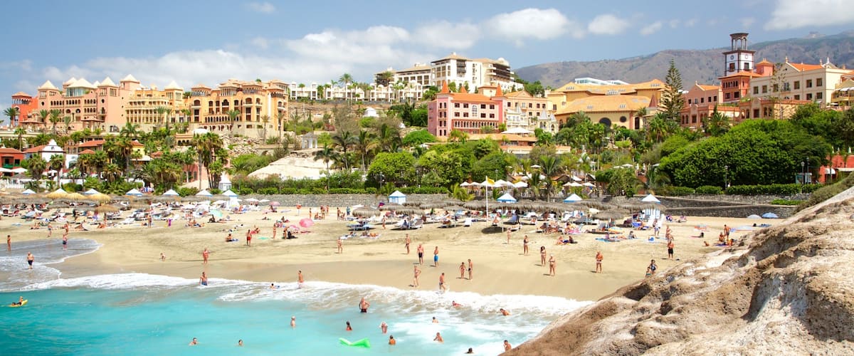 Strand van Del Duque bevat algemene kustgezichten, een kuststadje en een zandstrand