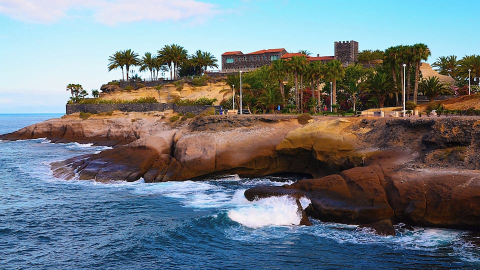 View on the bay and rocky coastline of Costa Adeje,Tenerife,Canary Islands,Spain.