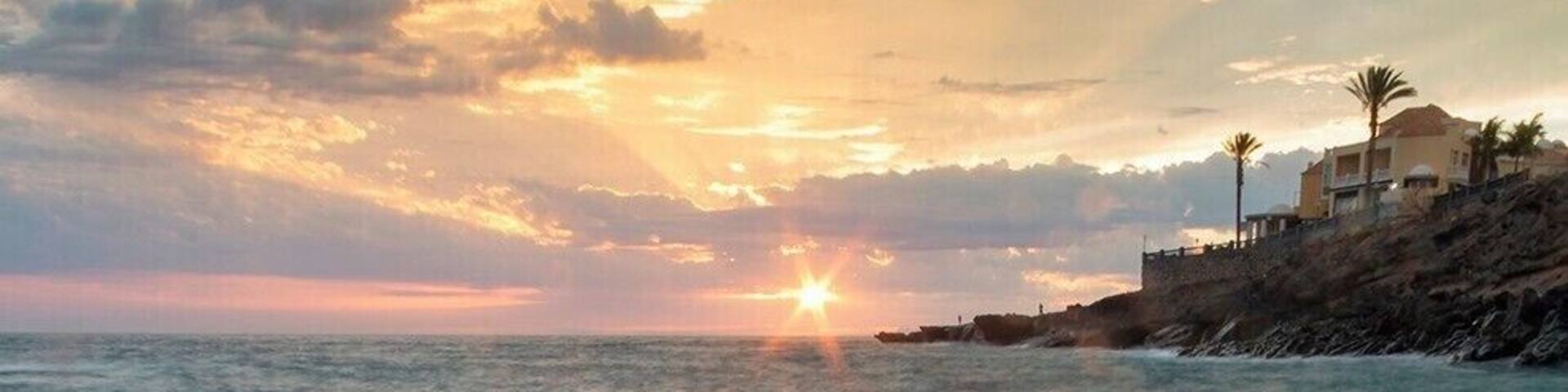 Quiet rocky beach situated next to the Bahia Principe Costa Adeje Hotel in Playa Paraiso.
Taken in late November, sunset is around 6.10pm and can vary from a fairly muted display to a sky that is a wash with reds & oranges.
Quite a steep climb down via stone steps from the road or a steep path from the Hotel side and very rocky towards the shore line so not recommended for flip flops!!
#BVStrove