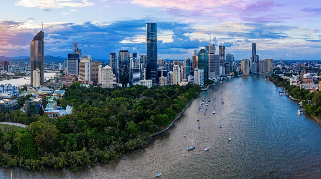 Panorama of Brisbane skyline at sunset