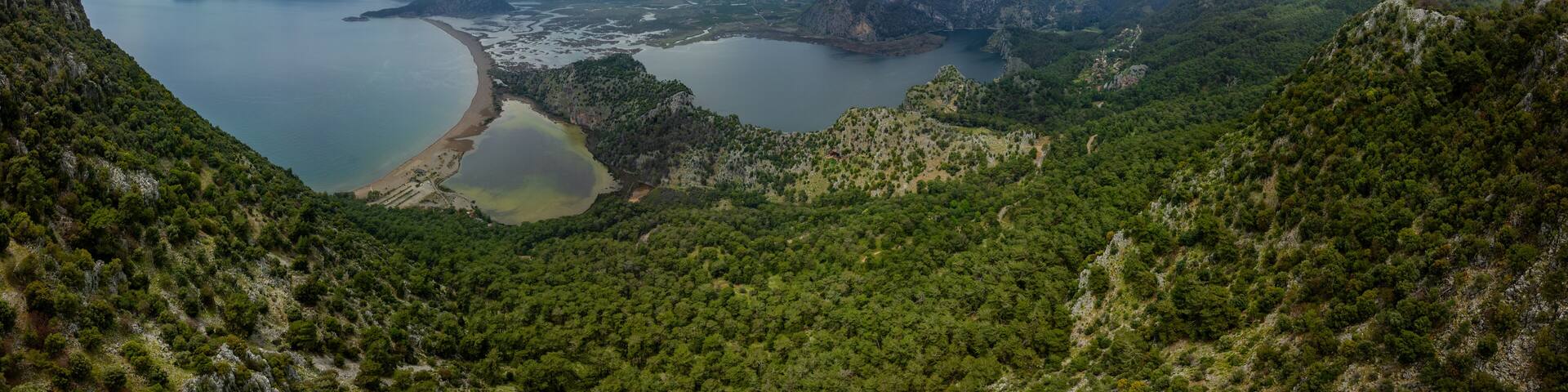 Panoramic view of Iztuzu Beach in Dalyan bay in Turkey