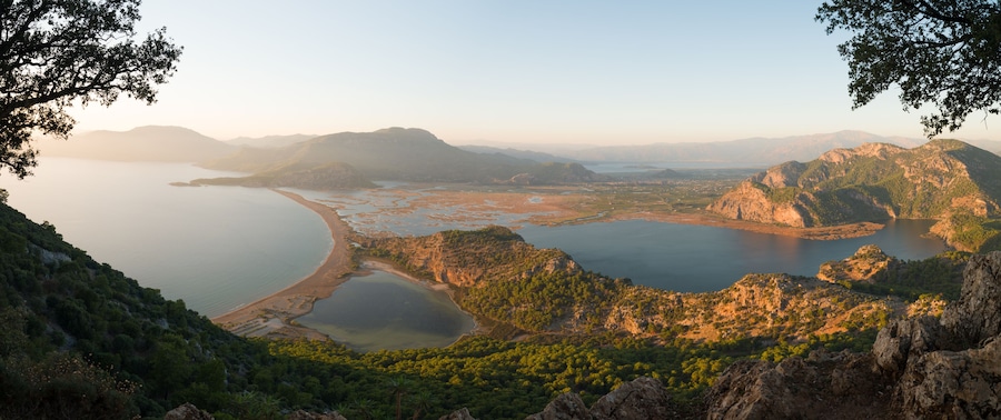 Sunset view from the top of Iztuzu beach. Ortaca district, Mugla province, Turkey country