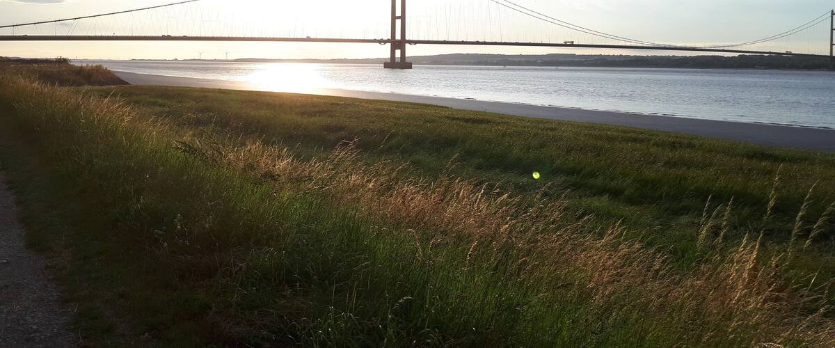 The Humber Bridge at dusk.